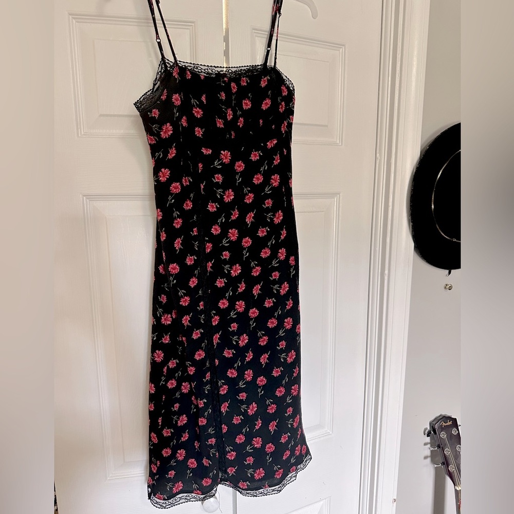 Forever 21 black and pink floral midi dress